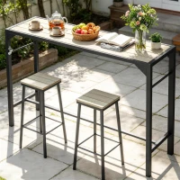 Outsunny Bar Height Outdoor Table with Built-In Bottle Opener, Patio Bar Table with Wood Grain Plastic Top, 55" x 15" x 39"(m-10)