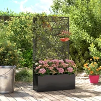 Outsunny Metal Planter Box with Trellis, 44.5" Tall Raised Garden Bed with Privacy Screen, Hexagon and Line Cut-Out(m-9)