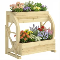 Outsunny Wooden Wagon Planter Box, 2-Tier Raised Garden Bed, for Vegetables Flowers Herbs, Natural(m-11)