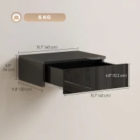 HOMCOM Set of 2 Wall Mounted Bedside Tables, Floating Nightstands with Drawer for Bedroom, Black(m-3)