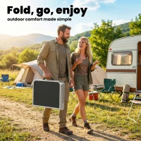 Outsunny 2ft Folding Camping Table, Picnic Table with Mesh Storage Layer, 4 Adjustable Heights and Carrying Handle, Black(m-4)