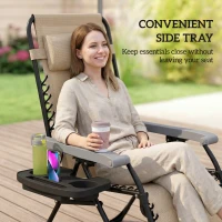 Outsunny Zero Gravity Chair Set of 2, Folding Reclining Outdoor Lounge Chair with Cup Holder, Headrest, Light Brown(m-7)