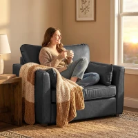 HOMCOM Accent Chair, PU Leather Armchair with Wide Seat, Spring Cushion, Rubberwood legs, 2 Pillows, Black(m-7)