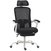 HOMCOM Ergonomic Office Chair, Mesh Reclining Desk Chair with Adjustable Lumbar Support, Headrest, Black(m-2)