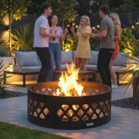 Outsunny 36" Outdoor Fire Pit, Portable Bottomless Fire Ring with Poker, Wood Burning Firepits, Black(m-10)