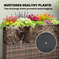 Outsunny Tall Rectangular Planter with Removable Liner, Holes, PE Wicker Large Planter Box for Indoor Outdoor Plants, Brown(m-7)