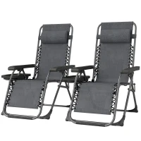 Outsunny Zero Gravity Chair Set of 2, Folding Reclining Outdoor Lounge Chair with Cup Holder, Headrest, Dark Grey(m-2)