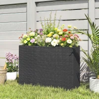 Outsunny Tall Rectangular Planter with Removable Liner, Holes, PE Wicker Large Planter Box for Indoor Outdoor Plants, Black(m-10)