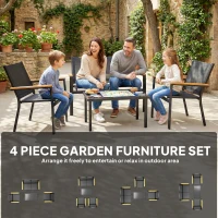 Outsunny Outdoor 4 Piece Set Patio Furniture with Sofa, Tempered Glass Tabletop for Garden Backyard Porch, Black(m-4)