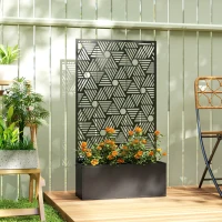 Outsunny Metal Planter Box with Trellis, 44.5" Tall Raised Garden Bed with Privacy Screen, Hexagon and Line Cut-Out(m-8)
