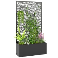 Outsunny Metal Planter Box with Trellis, 44.5" Tall Raised Garden Bed with Privacy Screen, Hexagon and Line Cut-Out(m-11)