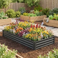 Outsunny 8 x 4 x 1ft Galvanized Raised Garden Bed, Reinforced Outdoor Planter Box with Open Bottom, Dark Grey(m-1)