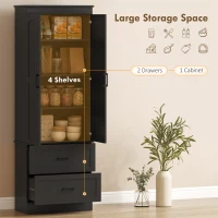 HOMCOM Tall Pantry Cabinet, 67" Kitchen Storage Cabinet with Adjustable Shelves and 2 Drawers for Kitchen, Dining Room, Black(m-4)