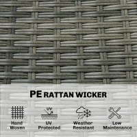 Outsunny 5 Piece Wicker Outdoor Bar Set, Acacia Wood Outdoor High Top Table and Chairs with 3 Tier Shelves, Cushions, Gray(m-6)