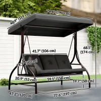 Outsunny Convertible Patio Swing Bed with Canopy and Cushions, 3 Seater Porch Swing for Outdoor, Backyard, Garden, Dark Grey(m-3)