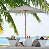 Outsunny 10' x 8' Wooden Patio Umbrella, Garden Parasol, Outdoor Sunshade Canopy with Bamboo Rib for Outdoor, Grey(m-1)