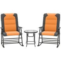 Outsunny 3-Piece Outdoor Foldable Rocking Chair Set, Orange(m-11)