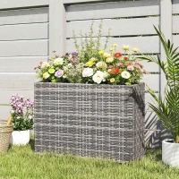 Outsunny Tall Rectangular Planter with Removable Liner, Holes, PE Wicker Large Planter Box for Indoor Outdoor Plants, Gray(m-10)