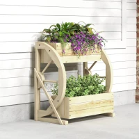 Outsunny Wooden Wagon Planter Box, 2-Tier Raised Garden Bed, for Vegetables Flowers Herbs, Natural(m-9)