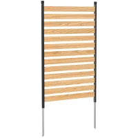 Outsunny Privacy Screen Panel, 38" x 76" No Dig Space Divider with Fir Wood Planks and Aluminum Posts, Great to Hide Trash Cans(m-11)