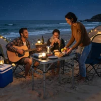 Outsunny 2ft Folding Camping Table, Picnic Table with Mesh Storage Layer, 4 Adjustable Heights and Carrying Handle, Black(m-10)