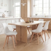 HOMCOM Modern Dining Table Chairs Set of 6, Rubber Wood Kitchen Table Chairs with PU Leather Cushion for Living Room, Bedroom