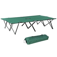 Outsunny 76" Two Person Folding Camping Cot Outdoor Portable Double Cot Wide Military Sleeping Bed w/ Carrying Bag Green(m-11)