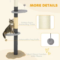 PawHut 88.5"-100.5" Floor to Ceiling Cat Tree, Cat Tower with Scratching Posts, Cloud Shaped Platforms, Dangling Balls, Grey(m-6)