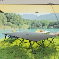 Outsunny Two Person Folding Camping Cot Outdoor Portable Double Cot with Carrying Bag 76" Dark Grey(m-10)