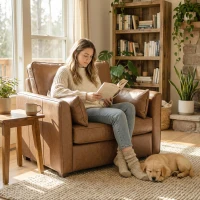 HOMCOM Accent Chair, PU Leather Armchair with Wide Seat, Spring Cushion, Rubberwood legs, 2 Pillows, Brown(m-1)