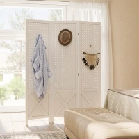 HOMCOM 56.9" 3 Panel Wooden Room Divider with Pegboard Display, Folding Privacy Screen for Home Office, White(m-8)