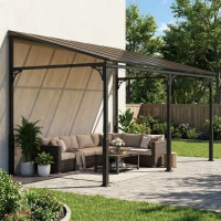 Outsunny 13' x 10' Lean to Gazebo, Hardtop Wall Mounted Outdoor Pergola with Polycarbonate Roof and Metal-Aluminium Frame(m-9)