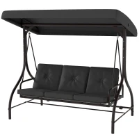 Outsunny Convertible Patio Swing Bed with Canopy and Cushions, 3 Seater Porch Swing for Outdoor, Backyard, Garden, Dark Grey(m-2)