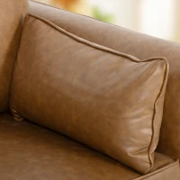 HOMCOM Accent Chair, PU Leather Armchair with Wide Seat, Spring Cushion, Rubberwood legs, 2 Pillows, Brown(m-10)