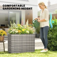 Outsunny Tall Rectangular Planter with Removable Liner, Holes, PE Wicker Large Planter Box for Indoor Outdoor Plants, Gray(m-4)