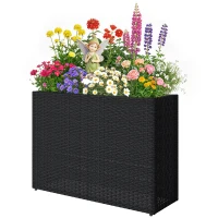Outsunny Tall Rectangular Planter with Removable Liner, Holes, PE Wicker Large Planter Box for Indoor Outdoor Plants, Black(m-1)