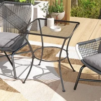 Outsunny Square Garden Metal Bistro Table Outdoor Patio Coffee Side Desk 23.6" x 23.6" x 27.6" Black(m-7)