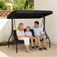 Outsunny Convertible Patio Swing Bed with Canopy and Cushions, 3 Seater Porch Swing for Outdoor, Backyard, Garden, Black(m-1)