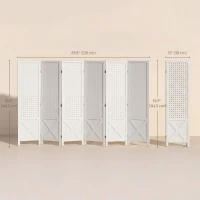 HOMCOM 56.9" 6 Panel Wooden Room Divider with Pegboard Display, Folding Privacy Screen for Home Office, White(m-3)