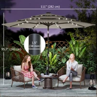 Outsunny 9.3 ft Patio Umbrella with Solar LED Lights, Cover, 3 Tier Outdoor Market Table Parasol with Tilt, Crank, Grey(m-3)