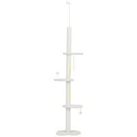 PawHut 88.5"-100.5" Floor to Ceiling Cat Tree, Cat Tower with Scratching Posts, Cloud Shaped Platforms, Dangling Balls, Cream(m-2)