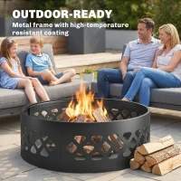 Outsunny 36" Outdoor Fire Pit, Portable Bottomless Fire Ring with Poker, Wood Burning Firepits, Black(m-5)