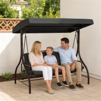 Outsunny Convertible Patio Swing Bed with Canopy and Cushions, 3 Seater Porch Swing for Outdoor, Backyard, Garden, Dark Grey(m-1)