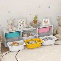 Qaba Kids Toy Storage Organizer with 6 Removable Plastic Bins for Toddlers, Toy Box for Bedroom, Nursery, Playroom(m-9)