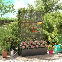 Outsunny Metal Planter Box with Trellis, 70" Tall Raised Garden Bed with Privacy Screen, Hexagon and Line Cut-Out(m-9)