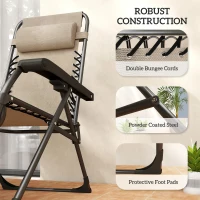 Outsunny Zero Gravity Chair Set of 2, Folding Reclining Outdoor Lounge Chair with Cup Holder, Headrest, Light Brown(m-10)