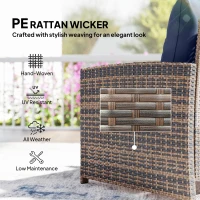 Outsunny 5 Piece Patio Furniture Set, Wicker Patio Chairs with Ottomans, 2-Tier Glass Coffee Table and Cushions, Brown/Dark Blue(m-6)