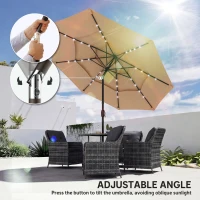 Outsunny 9.3 ft Patio Umbrella with Solar LED Lights, Cover, 3 Tier Outdoor Market Table Parasol with Tilt, Crank, Khaki(m-10)
