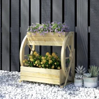 Outsunny Wooden Wagon Planter Box, 2-Tier Raised Garden Bed, for Vegetables Flowers Herbs, Natural(m-10)