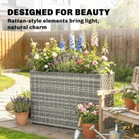 Outsunny Tall Rectangular Planter with Removable Liner, Holes, PE Wicker Large Planter Box for Indoor Outdoor Plants, Gray(m-5)